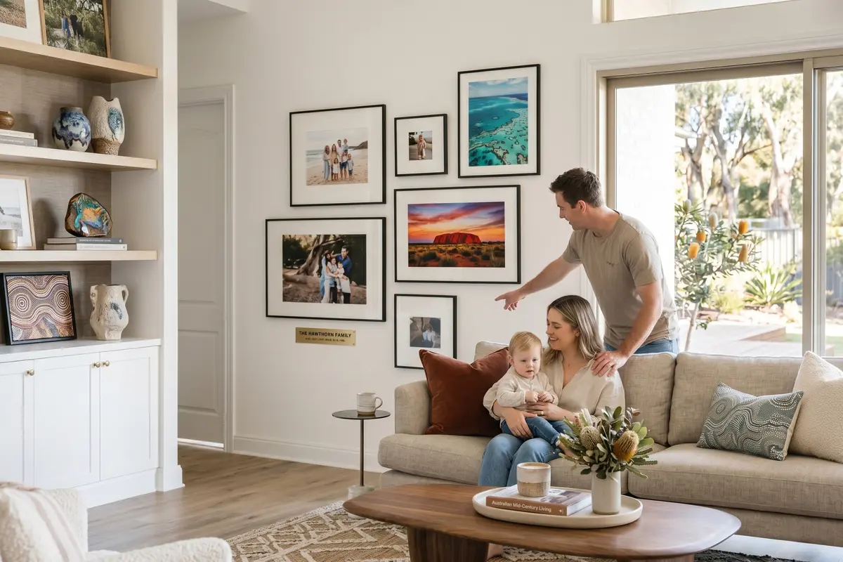 Australian family gallery wall in living room