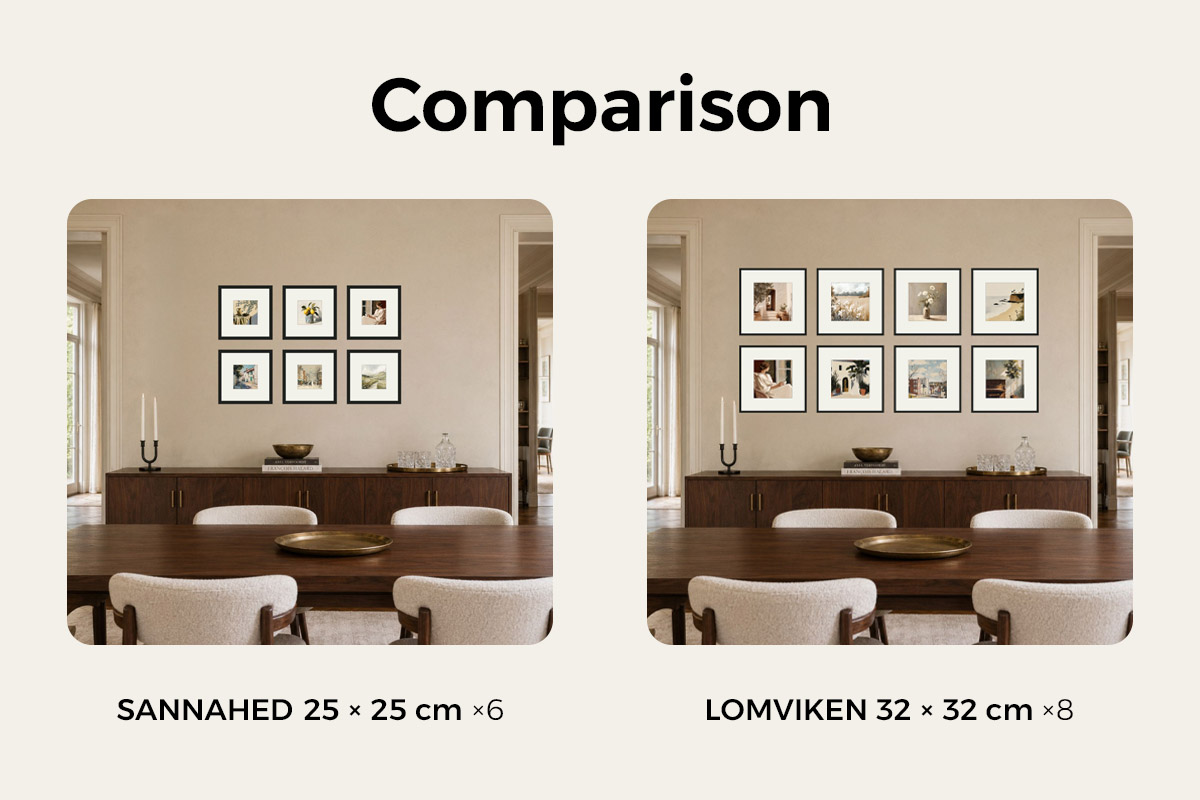 A comparison of how different square-frame grids fill the same wall