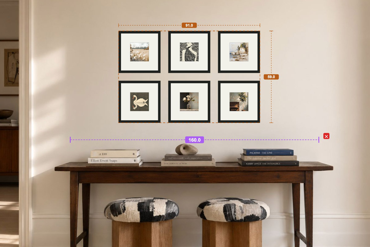 Previewing a strict grid gallery wall in HangPlanner