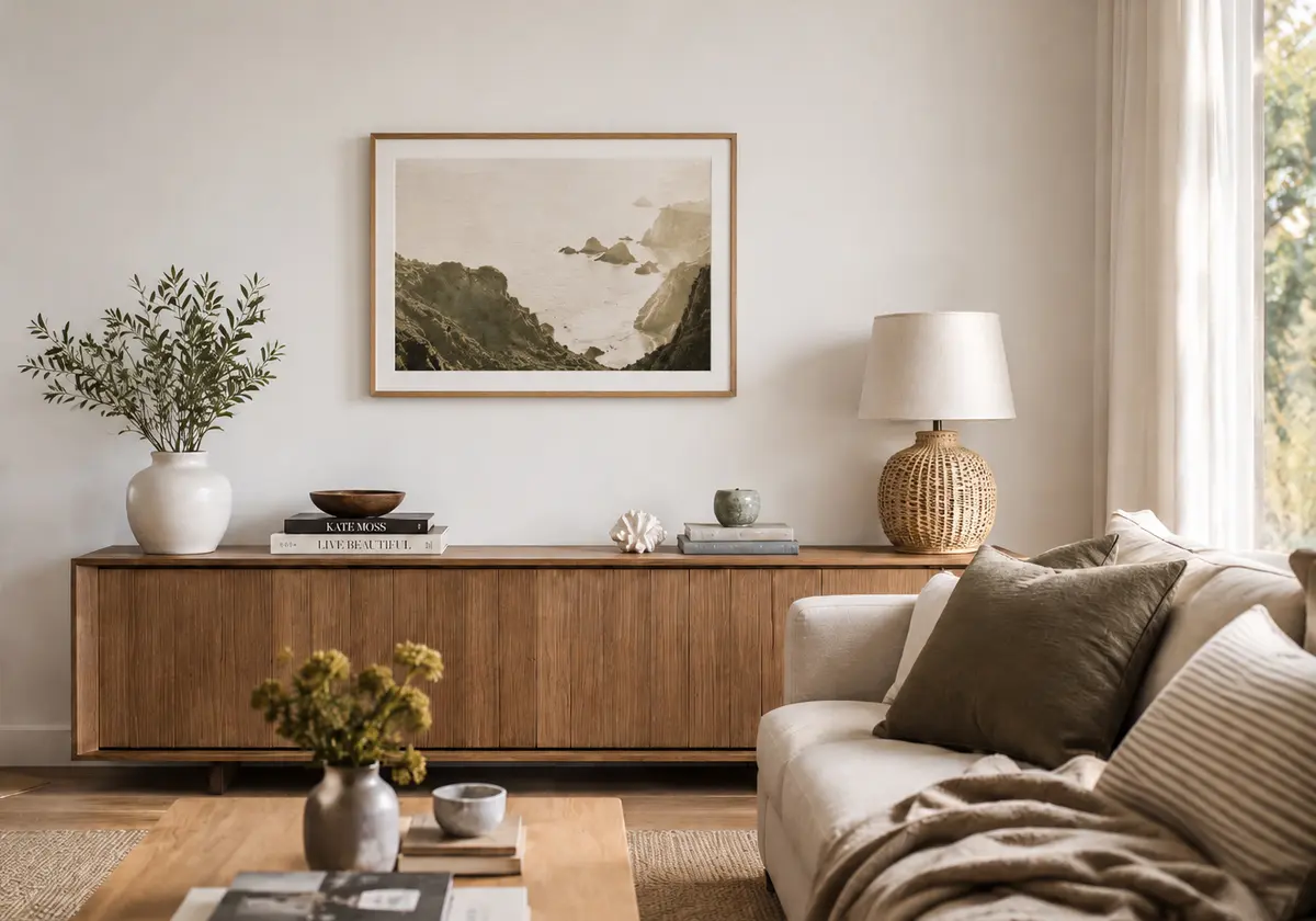 Single statement coastal print above sideboard